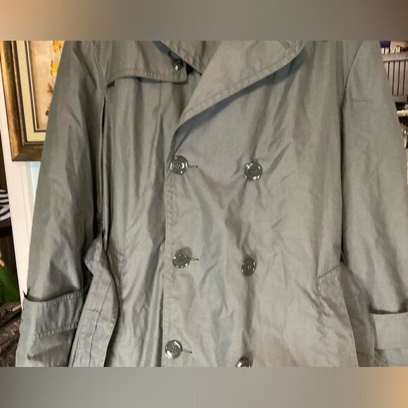 VTG MENS ARMY GREEN COTTON NYLON RAIN TRENCH COAT SZ M - Picture 3 of 16